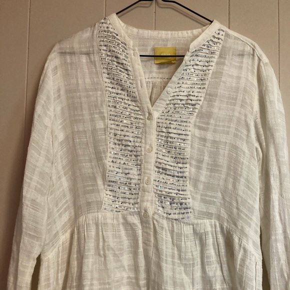 Anthropologie Maeve Ivory Peasant Top Beaded - Picture 2 of 8
